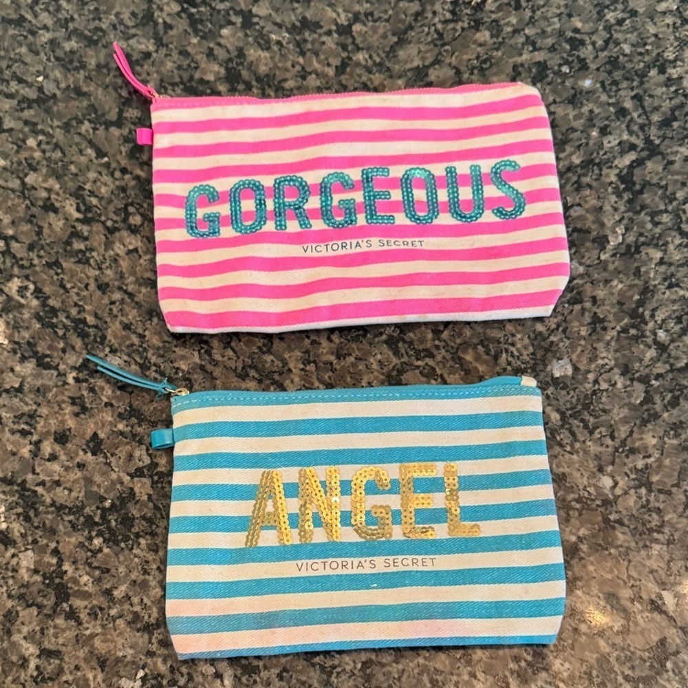 Victoria's Secret Pink and Blue Striped sequins Pouches